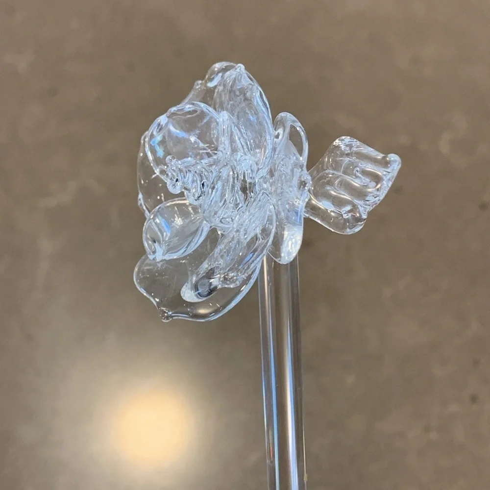 NWOT Vtg Princess House Crystal Glass Flower Swizzle Stick Stirrer 11”